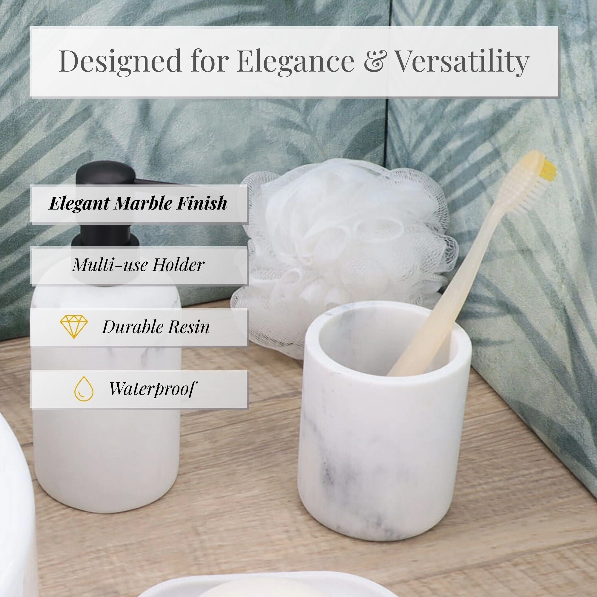 Marble Resin Toothbrush Holder - 2.10 L x 2.10 W x 3.8 H