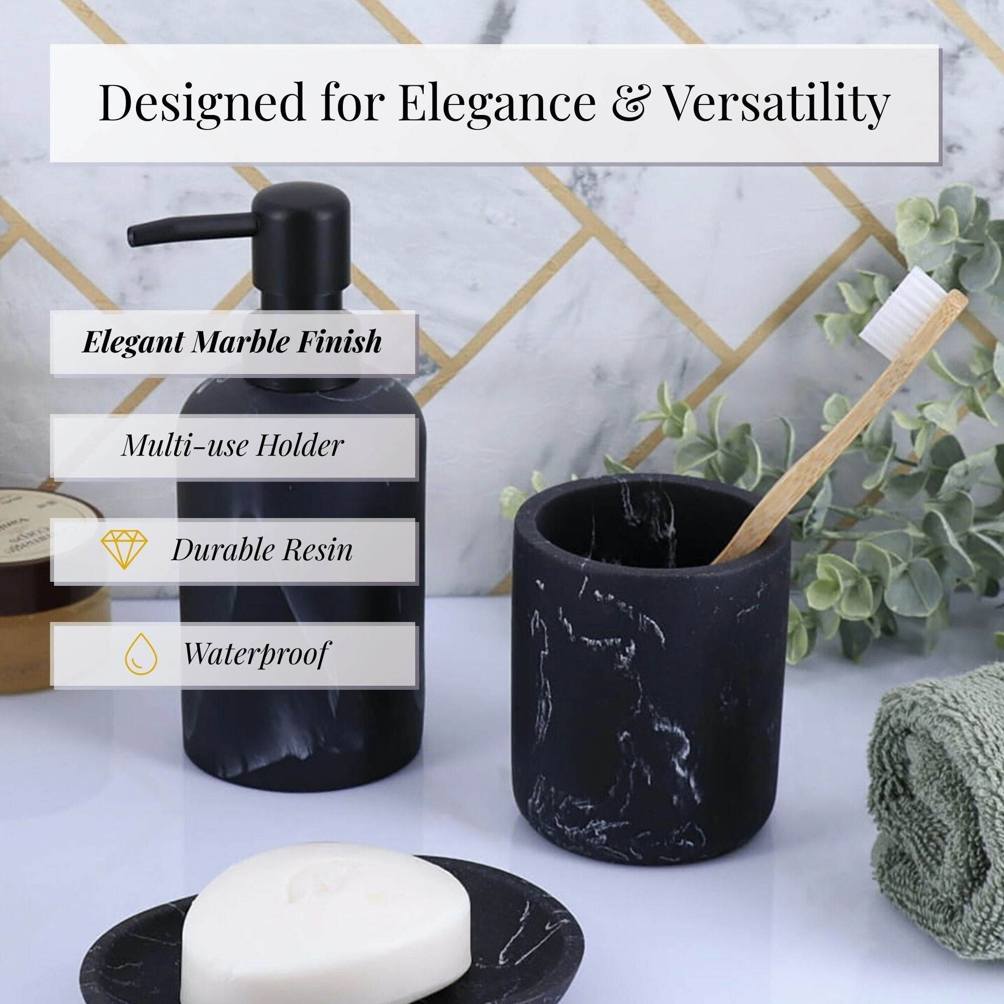 Marble Resin Toothbrush Holder - 2.10 L x 2.10 W x 3.8 H
