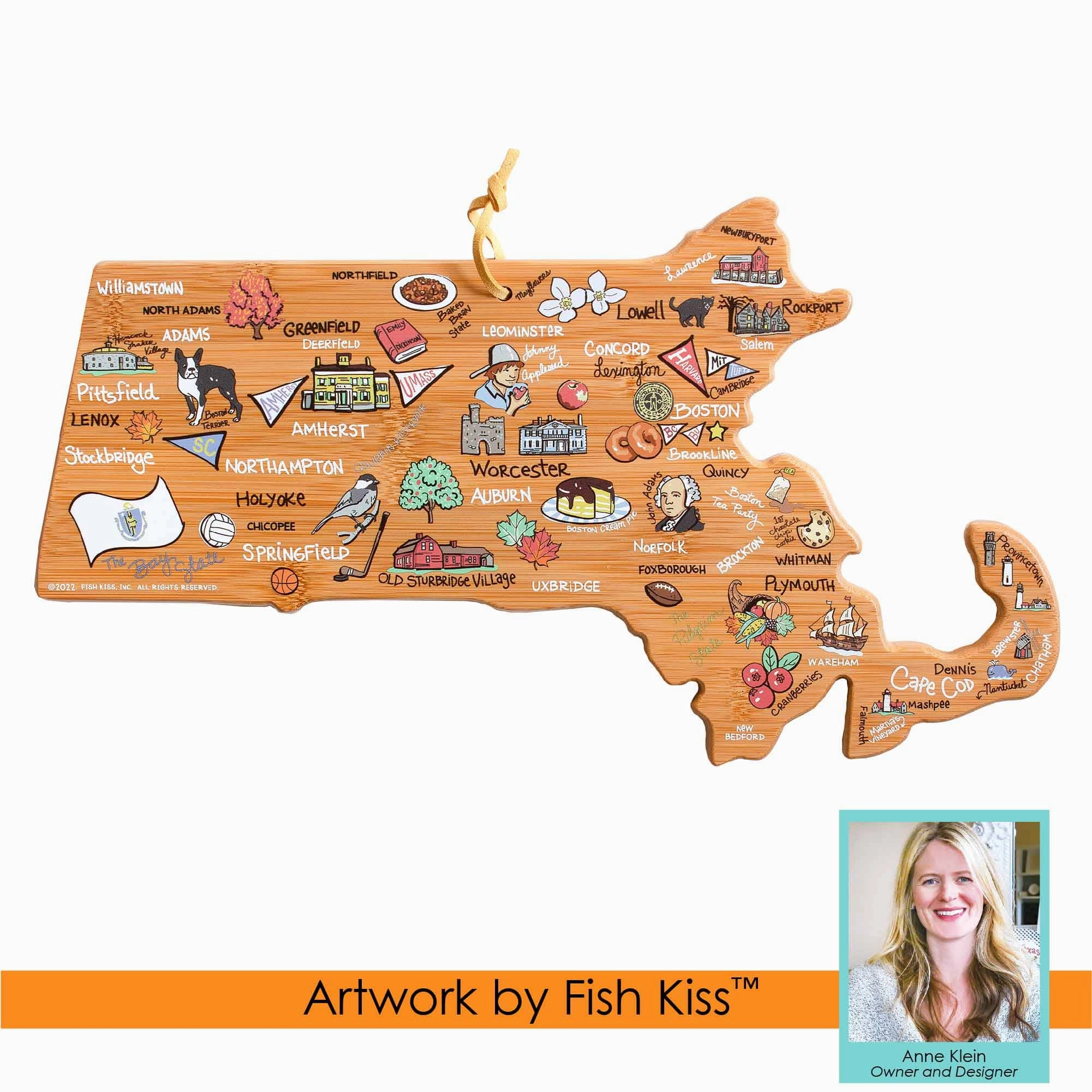 Massachusetts Cutting Board with Artwork by Fish Kiss