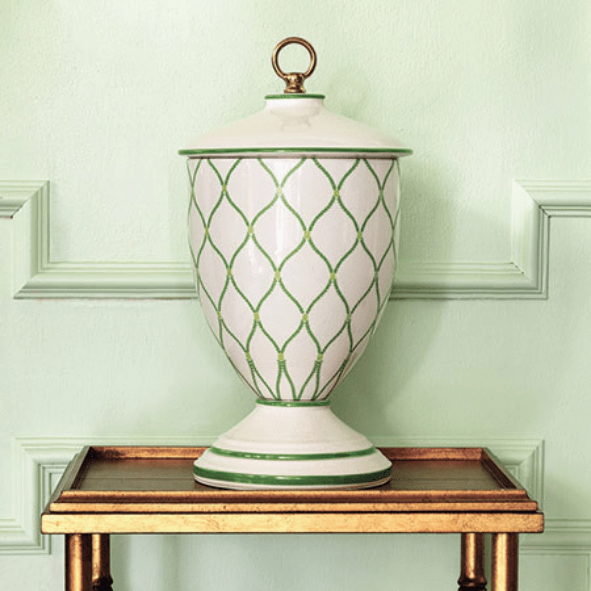 Meadow Green Lattice Porcelain Urn Jar