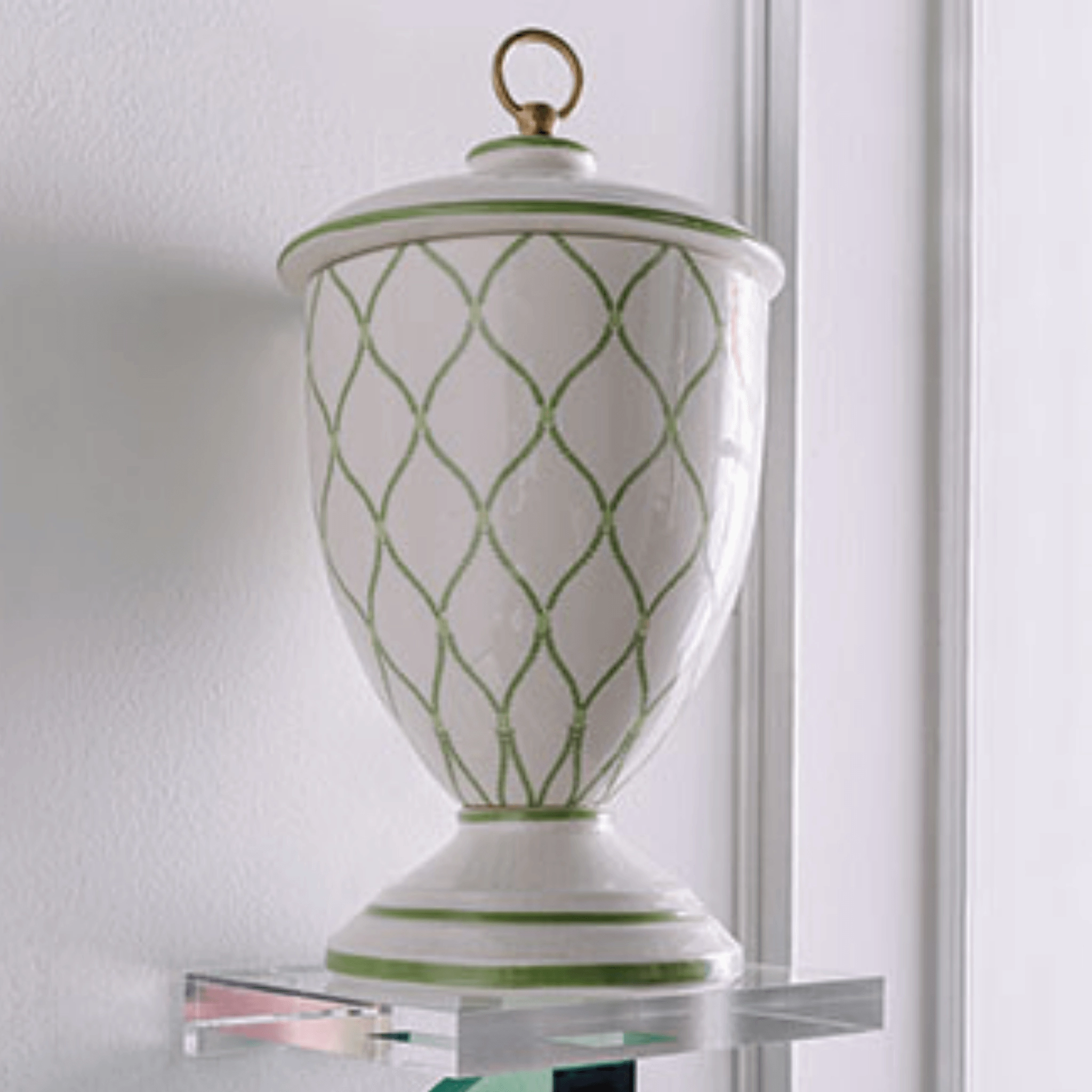 Meadow Green Lattice Porcelain Urn Jar