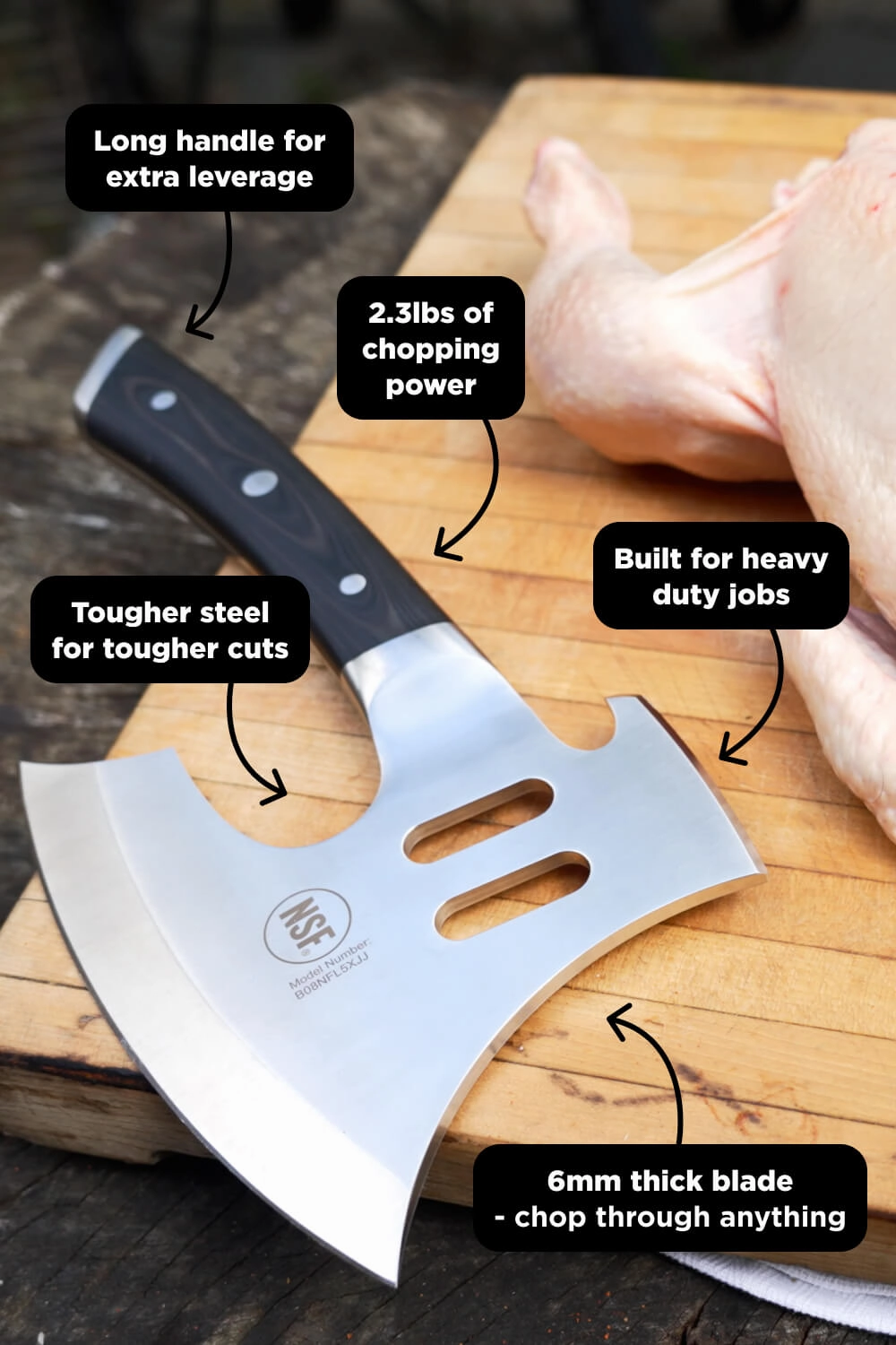 Meat Chopper 8" with Acacia Wood Stand | 'The Punisher' | Gladiator Series | NSF Certified | Dalstrong 