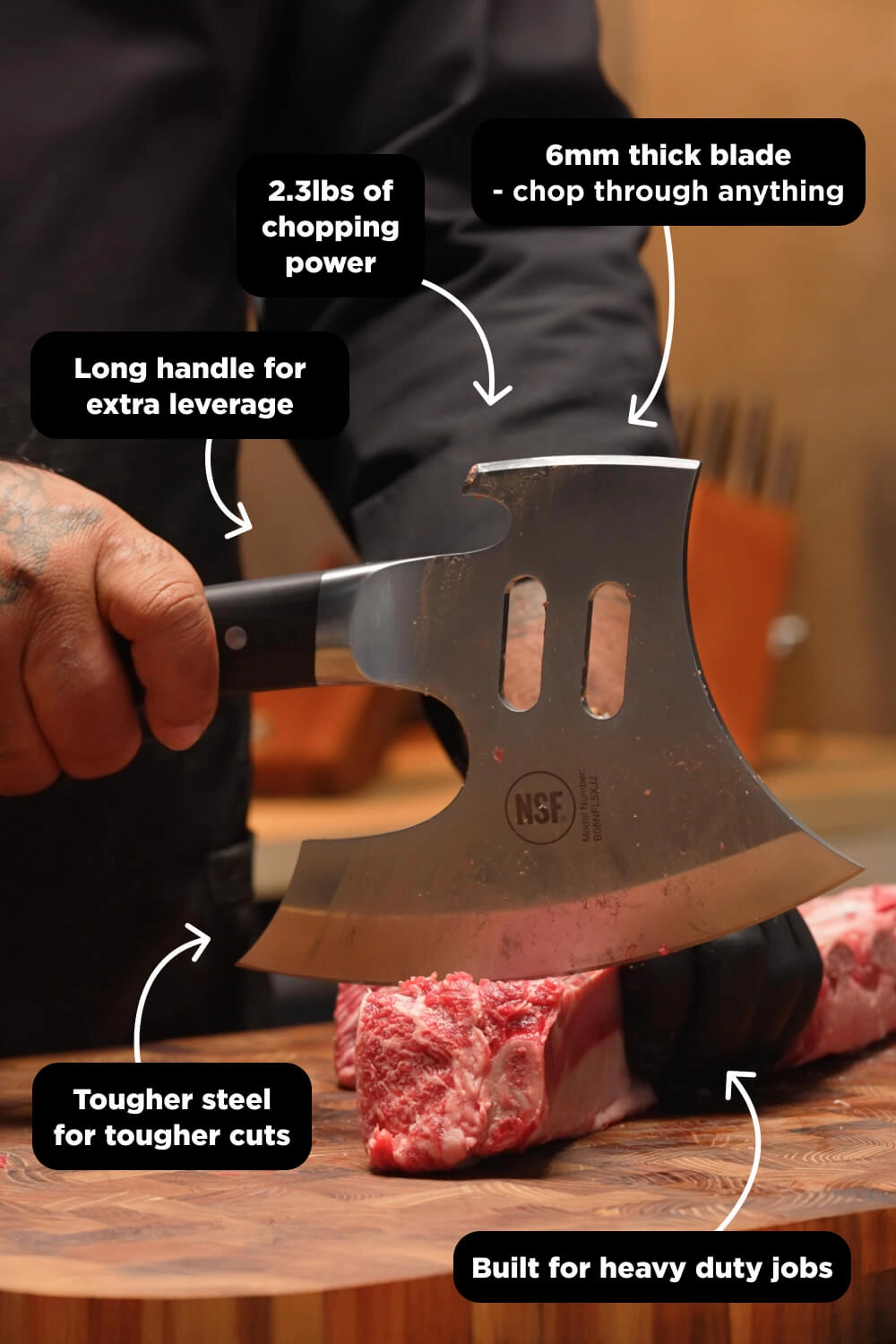 Meat Chopper 8" with Acacia Wood Stand | 'The Punisher' | Gladiator Series | NSF Certified | Dalstrong 