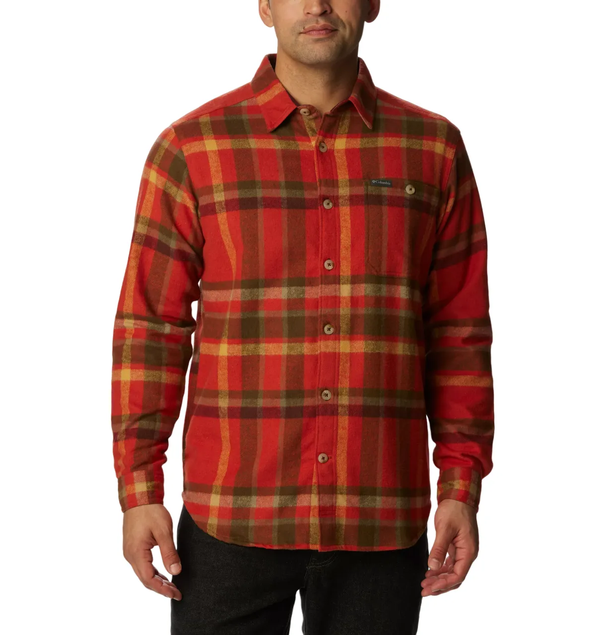 Men's Pitchstone Heavyweight Flannel Shirt Warp Red Macro Multi Columbia Clothing