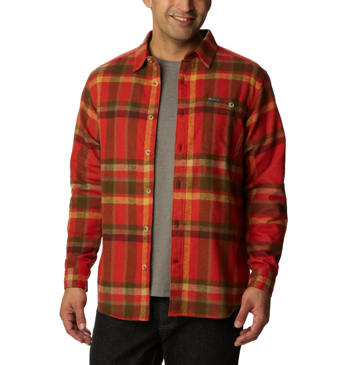 Men's Pitchstone Heavyweight Flannel Shirt Warp Red Macro Multi Columbia Clothing
