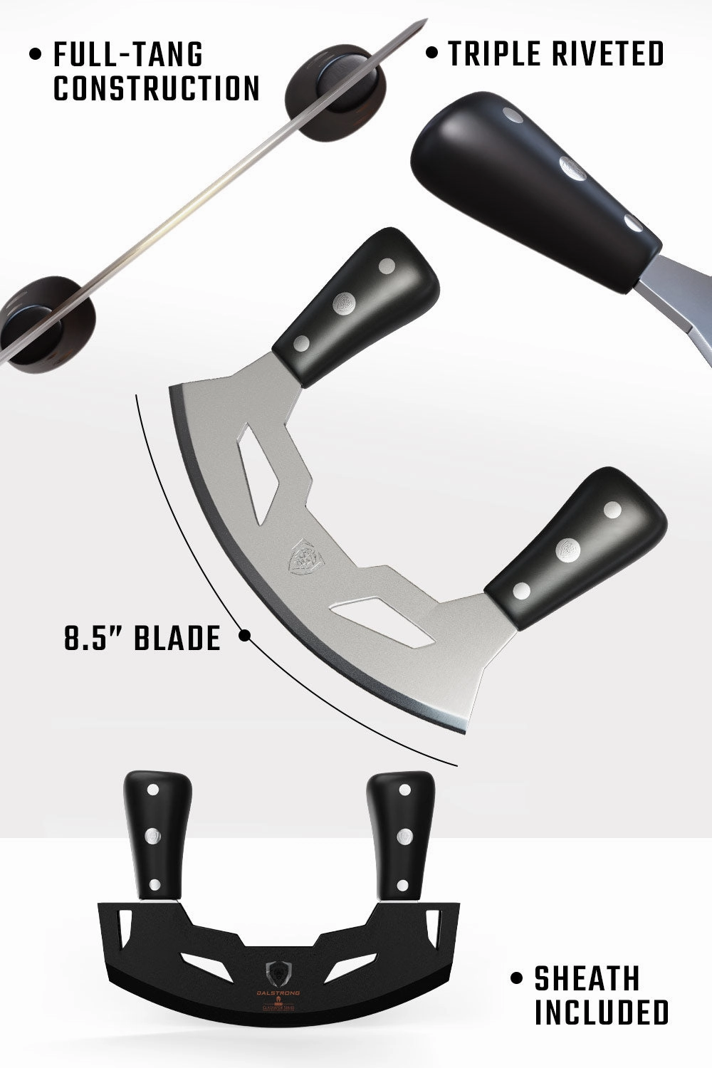 Mezzaluna Knife 8.5" | ABS Handles | Gladiator Series | Dalstrong 