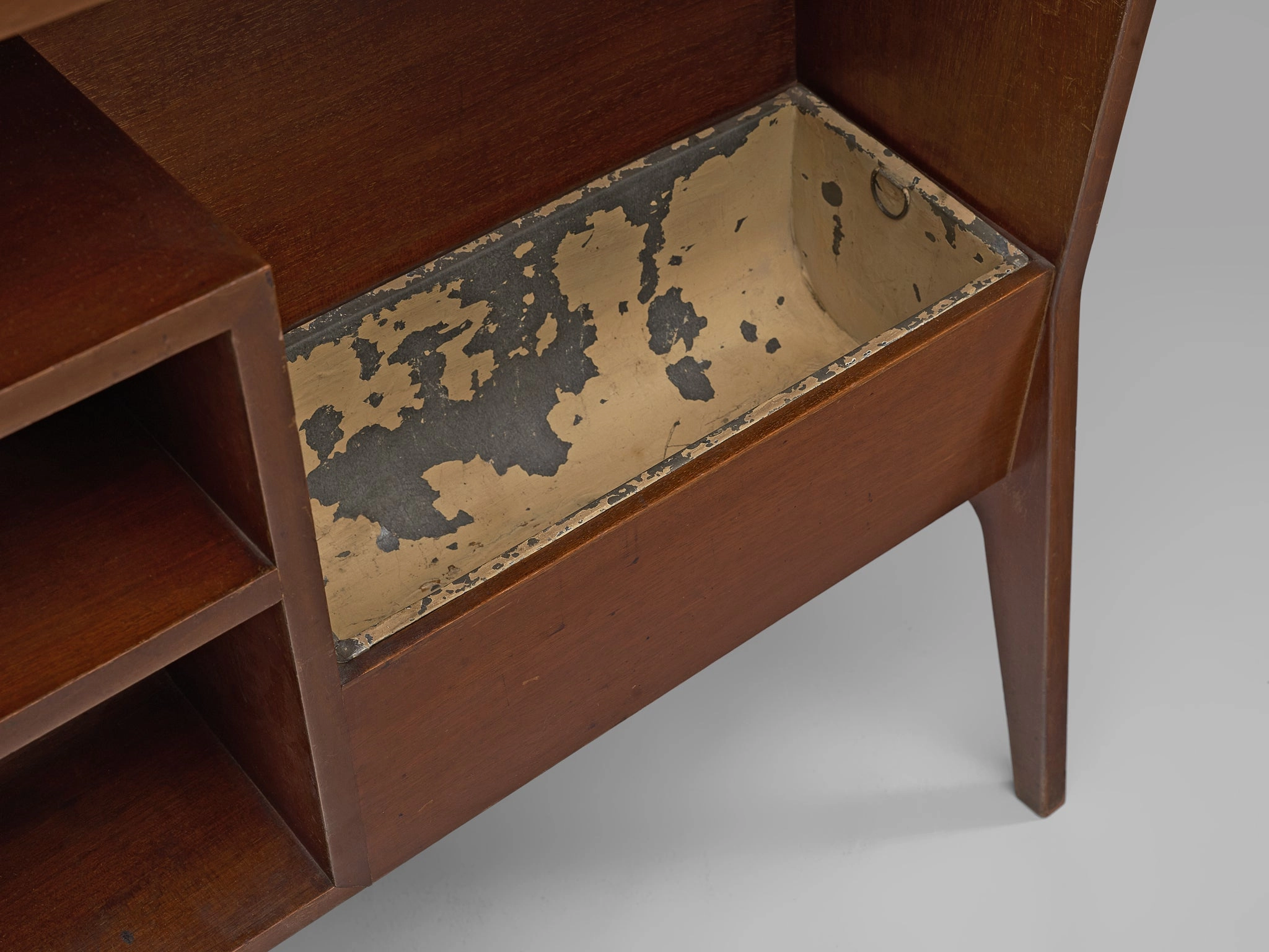 Mid-Century Modern Italian Home Bar With Cabinet and Stools in Walnut
