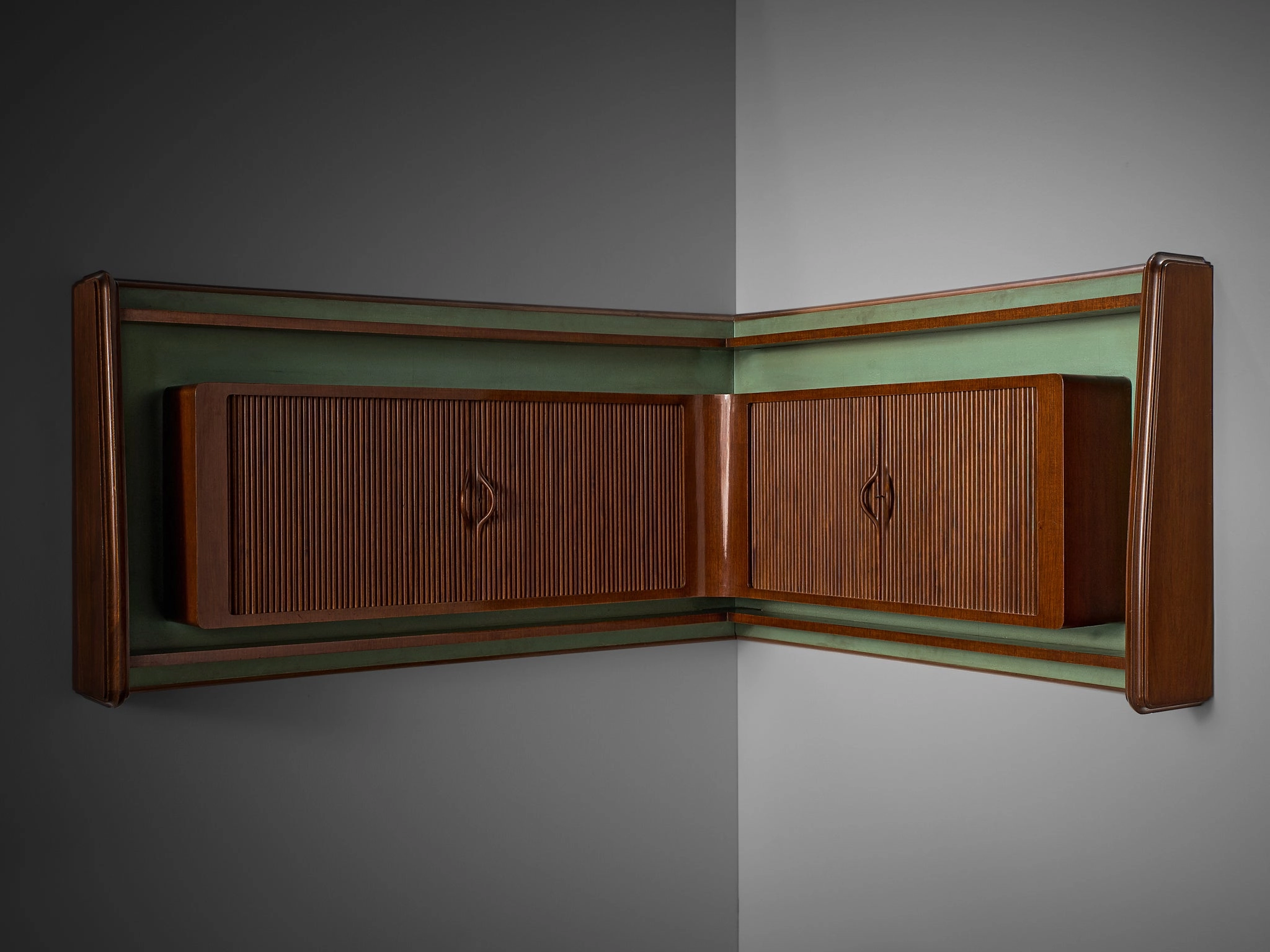 Mid-Century Modern Italian Home Bar With Cabinet and Stools in Walnut