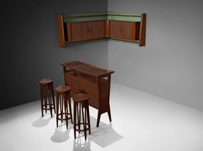 Mid-Century Modern Italian Home Bar With Cabinet and Stools in Walnut storage cabinet,organizer,furniture storage