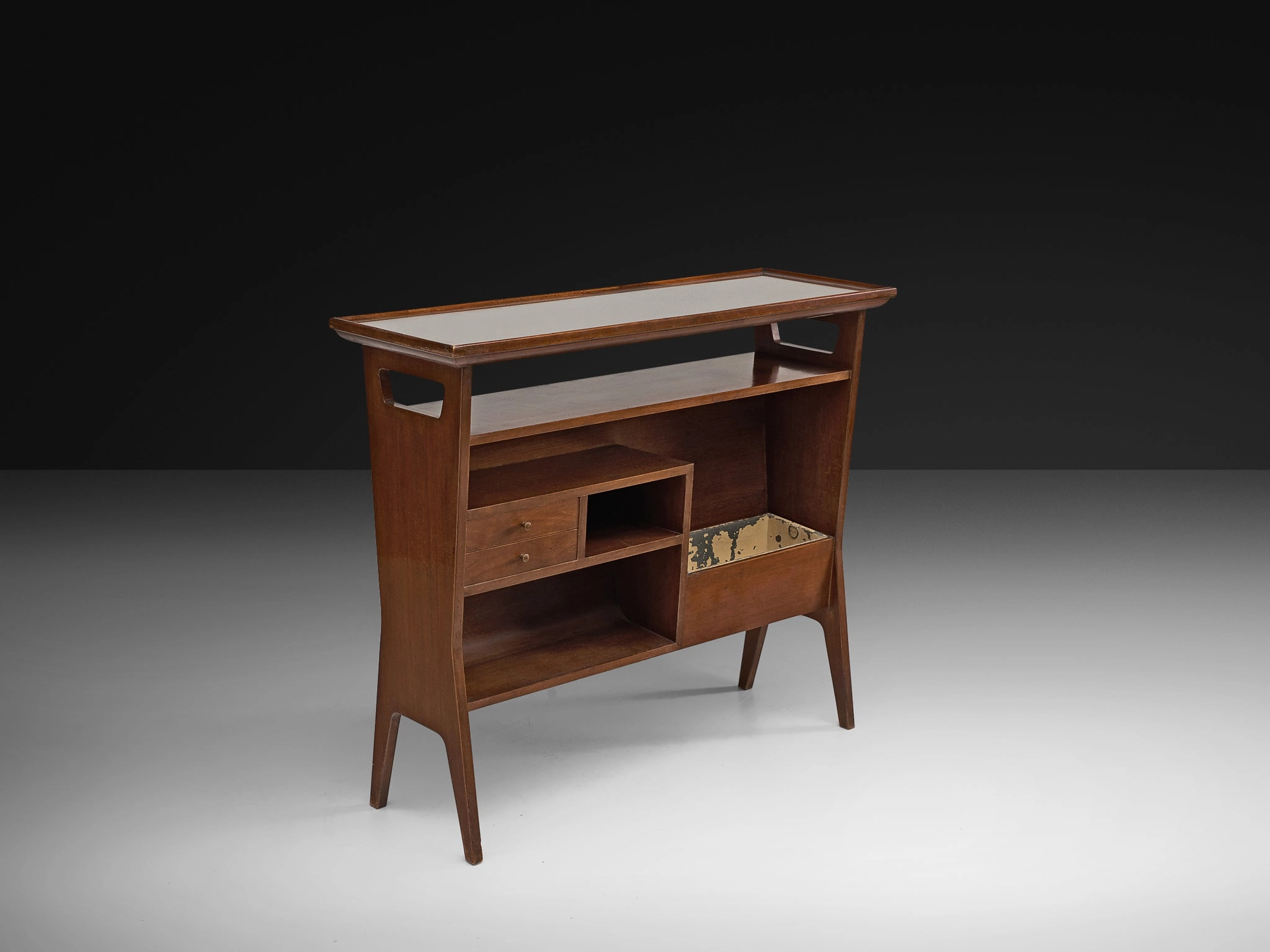 Mid-Century Modern Italian Home Bar With Cabinet and Stools in Walnut