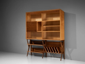 Mid-Century Modern Italian Wall Unit in Maple and Walnut storage cabinet,organizer,furniture storage