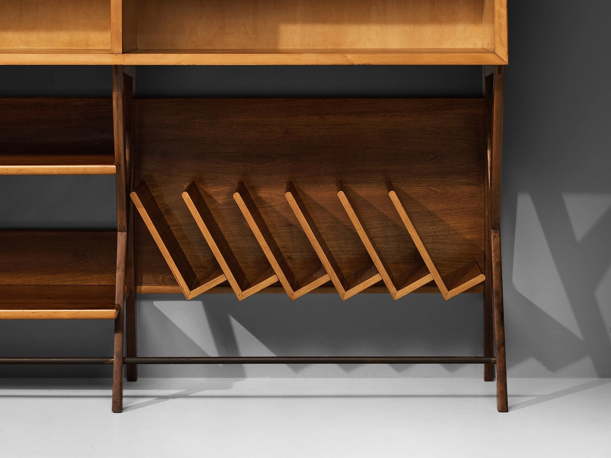 Mid-Century Modern Italian Wall Unit in Maple and Walnut