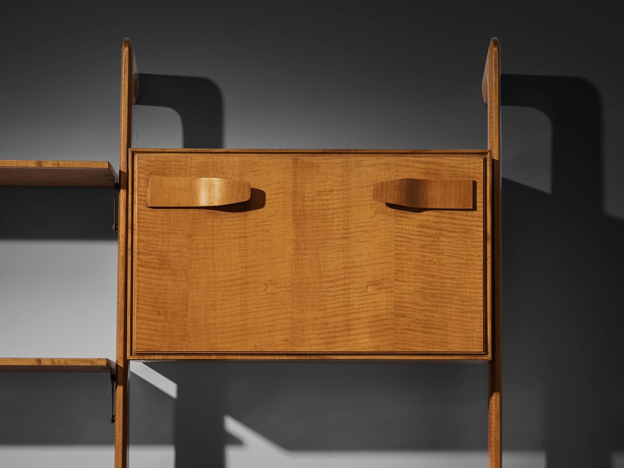 Mid-Century Modern Large Italian Bookcase in Cherry and Brass