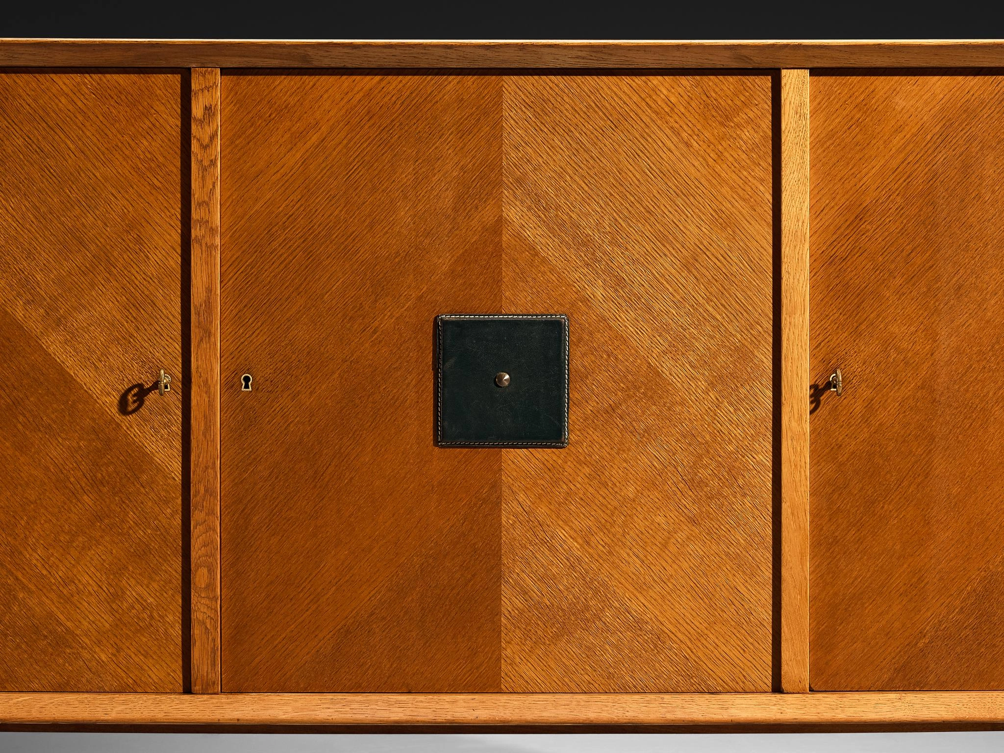 Mid-Century Modern Sideboard in Oak with Geometric Leather Details