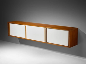 Mid-Century Modern Wall-Mounted Sideboard in Walnut with White Panels 1960s storage cabinet,organizer,furniture storage