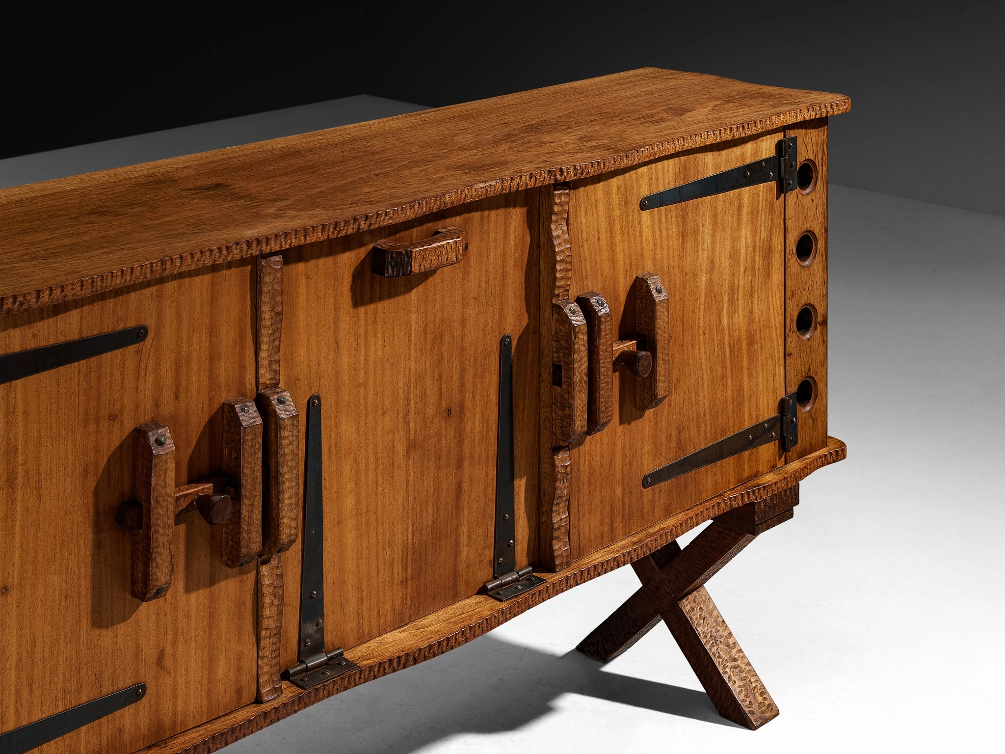 Mid-Century Sculptural Sideboard in Meranti and Wrought Iron