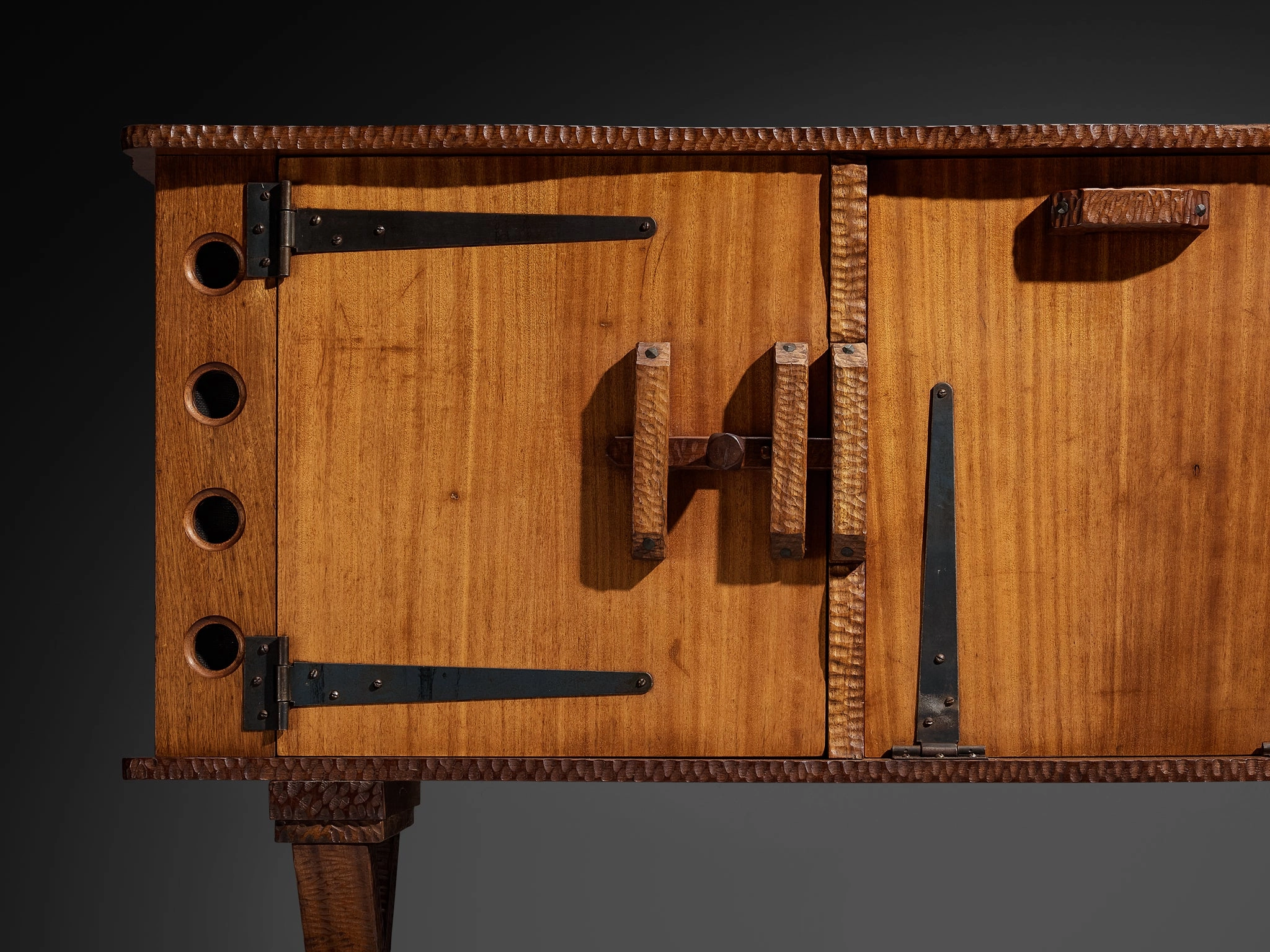 Mid-Century Sculptural Sideboard in Meranti and Wrought Iron