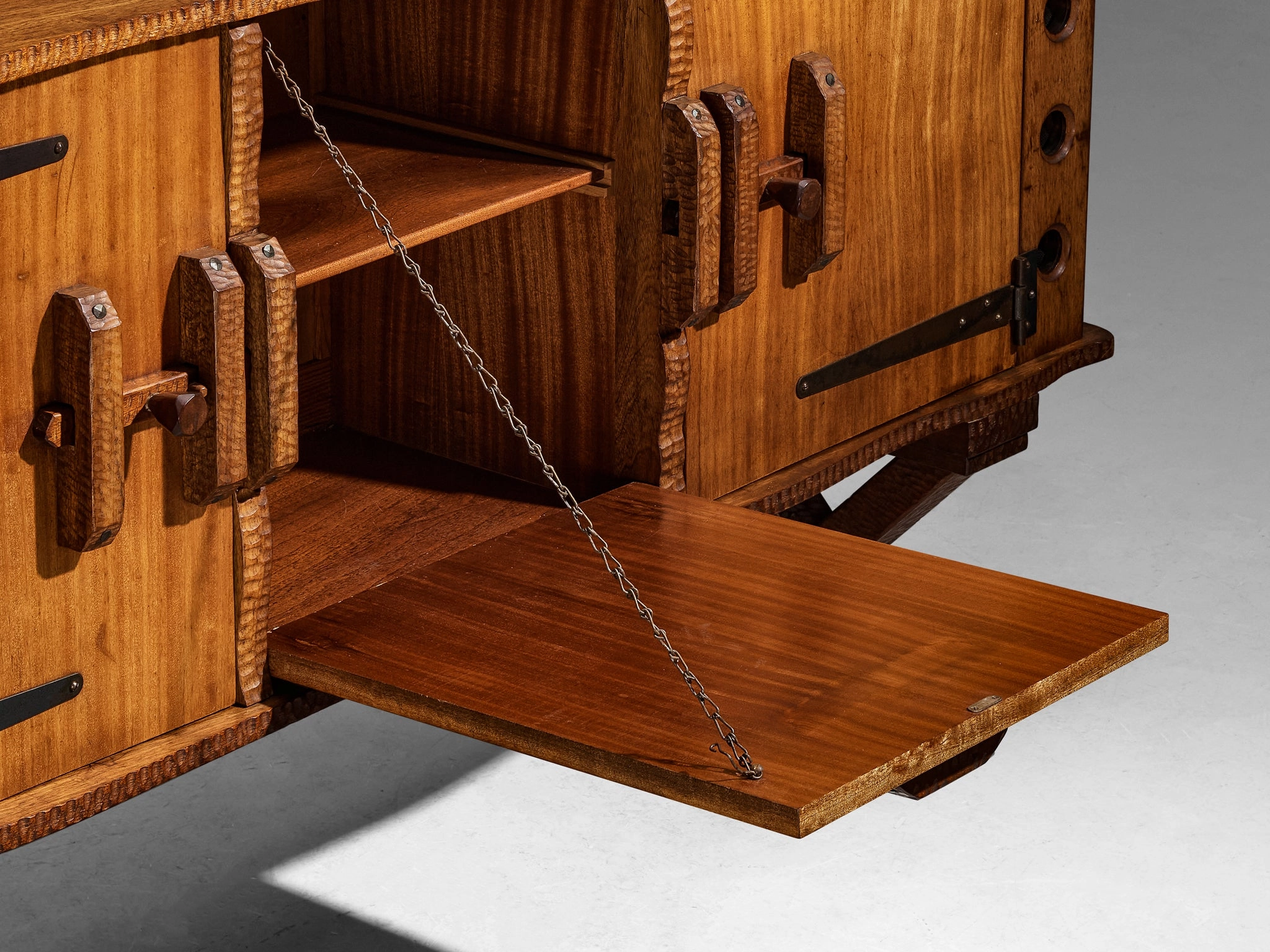 Mid-Century Sculptural Sideboard in Meranti and Wrought Iron