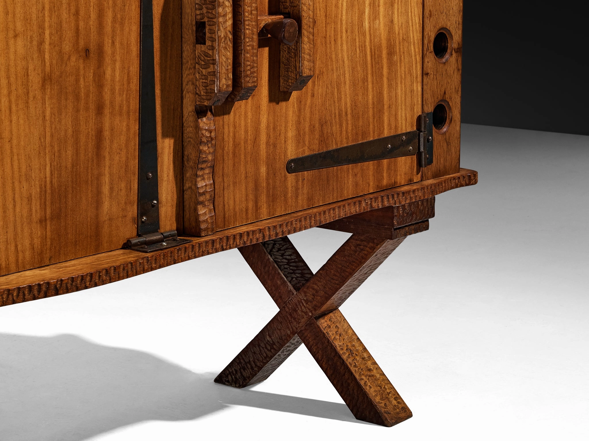 Mid-Century Sculptural Sideboard in Meranti and Wrought Iron