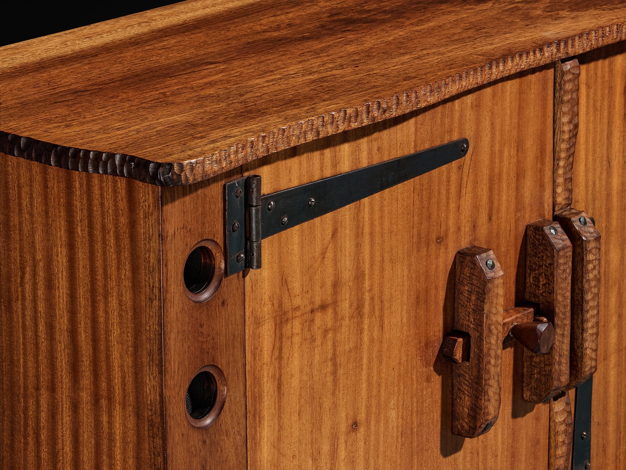 Mid-Century Sculptural Sideboard in Meranti and Wrought Iron