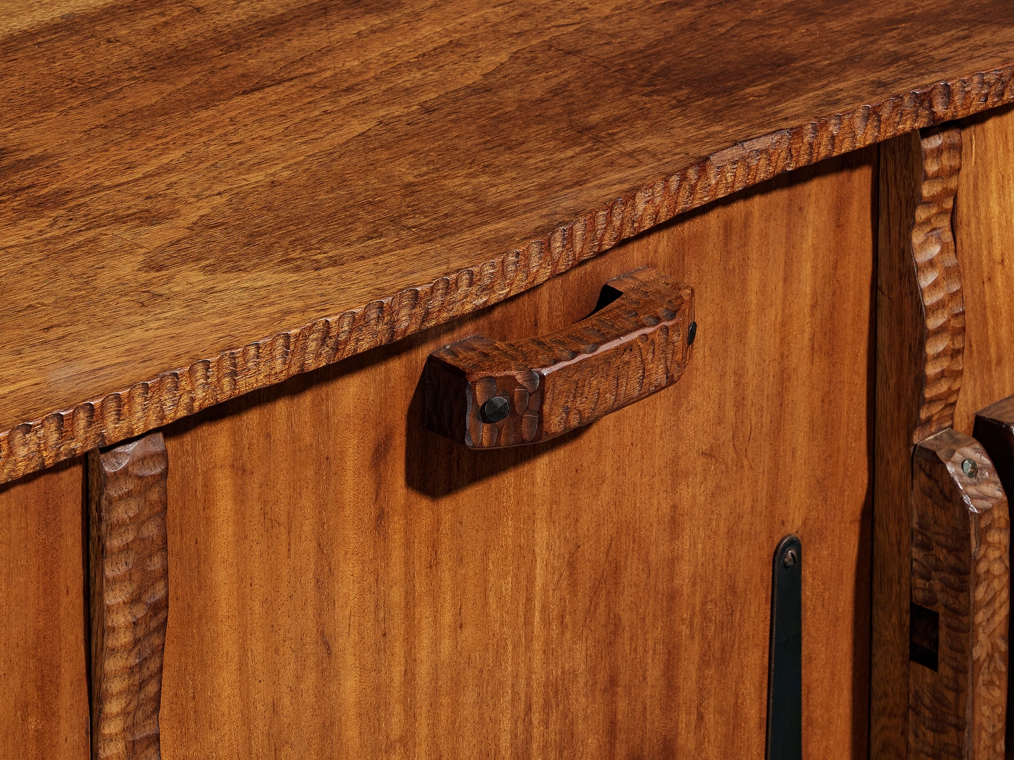 Mid-Century Sculptural Sideboard in Meranti and Wrought Iron