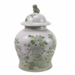 Mid Sized Green Floral and Bird Jar vase,flower vase,home decoration