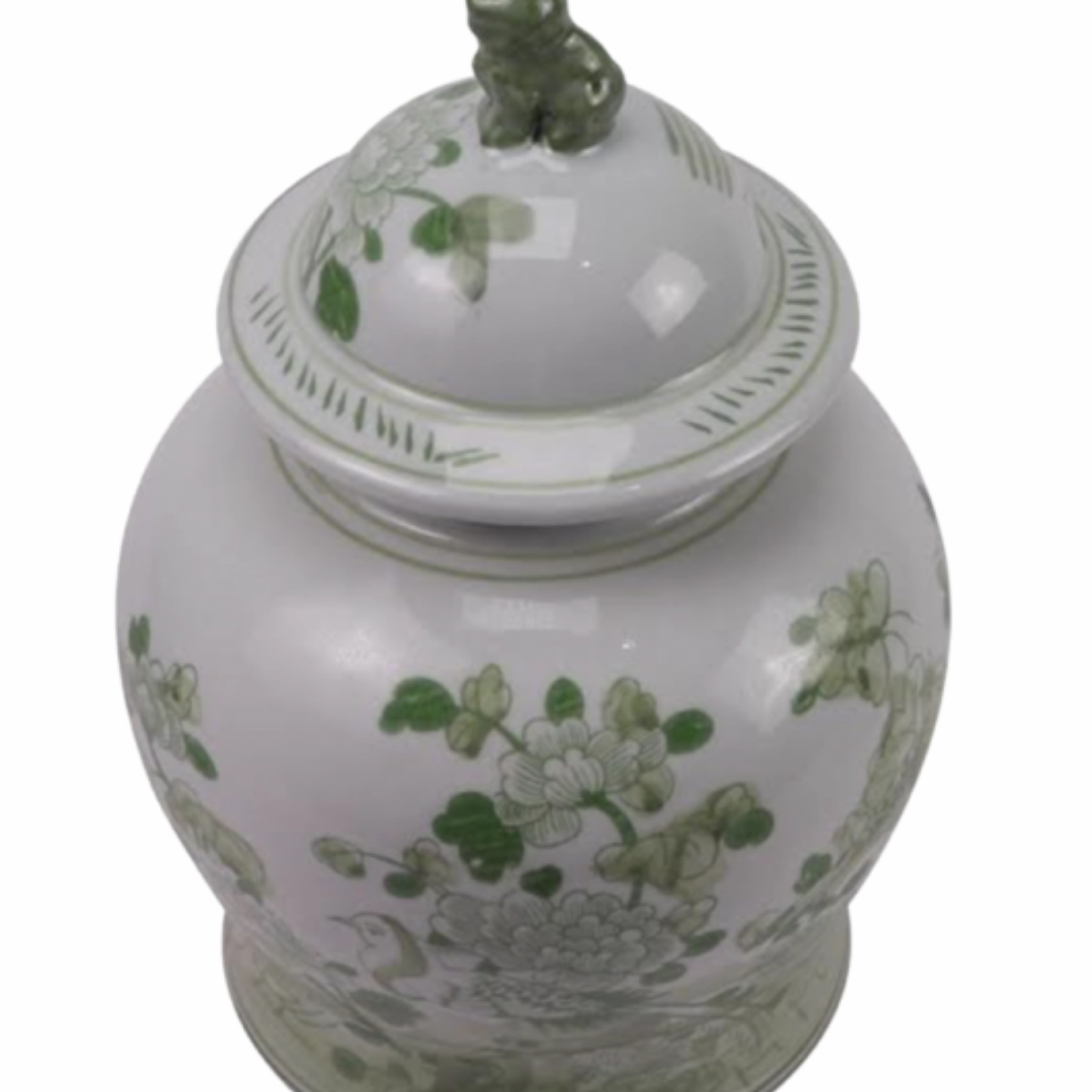 Mid Sized Green Floral and Bird Jar
