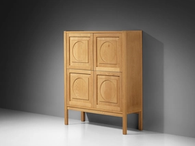 Modern Cabinet with Circular Carvings in Blond Oak storage cabinet,organizer,furniture storage
