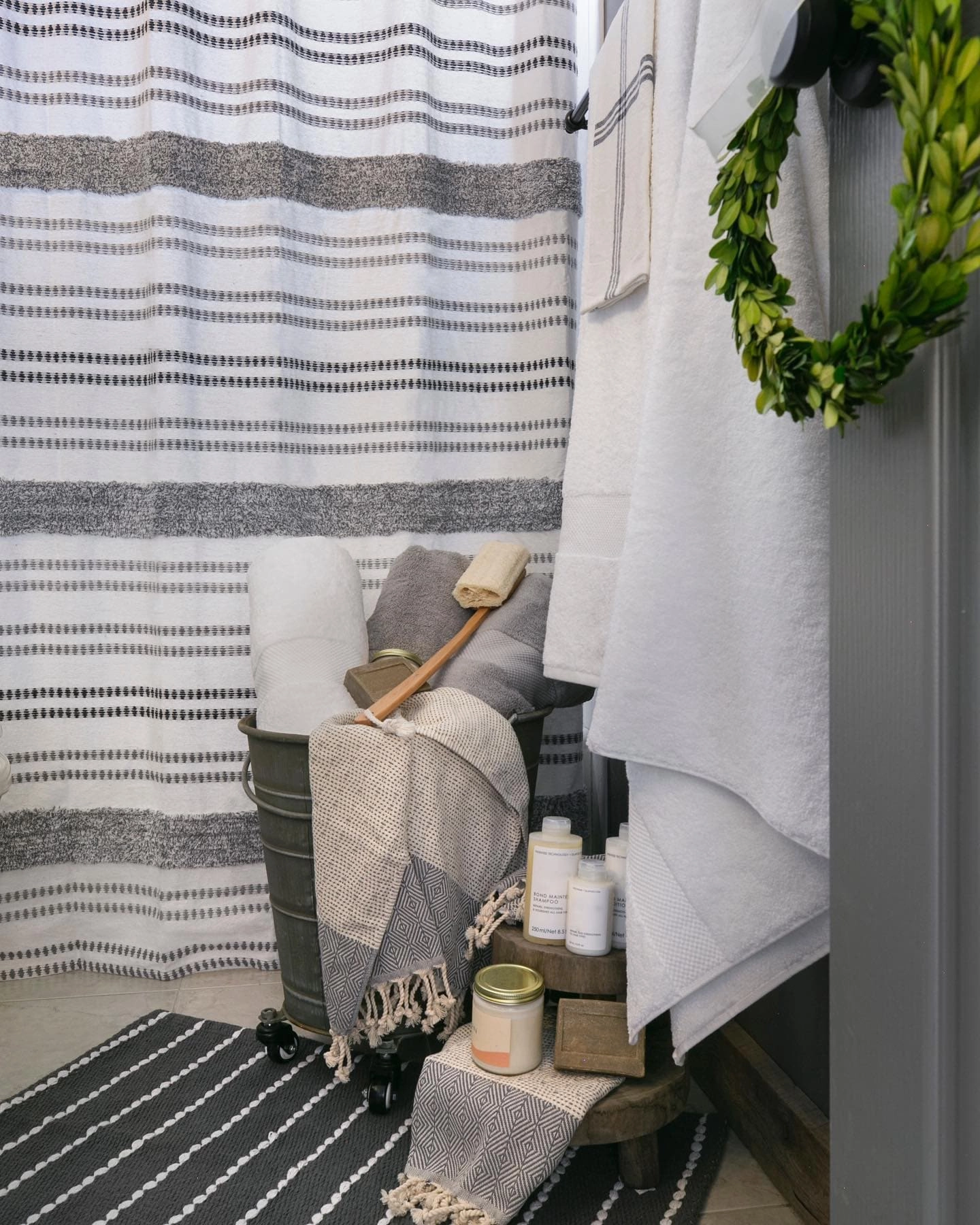 Modern Tufted Stripe Yarn Dyed Recycled Cotton Blend Shower Curtain