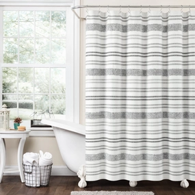 Modern Tufted Stripe Yarn Dyed Recycled Cotton Blend Shower Curtain shower curtain,bath curtain,bathroom decor