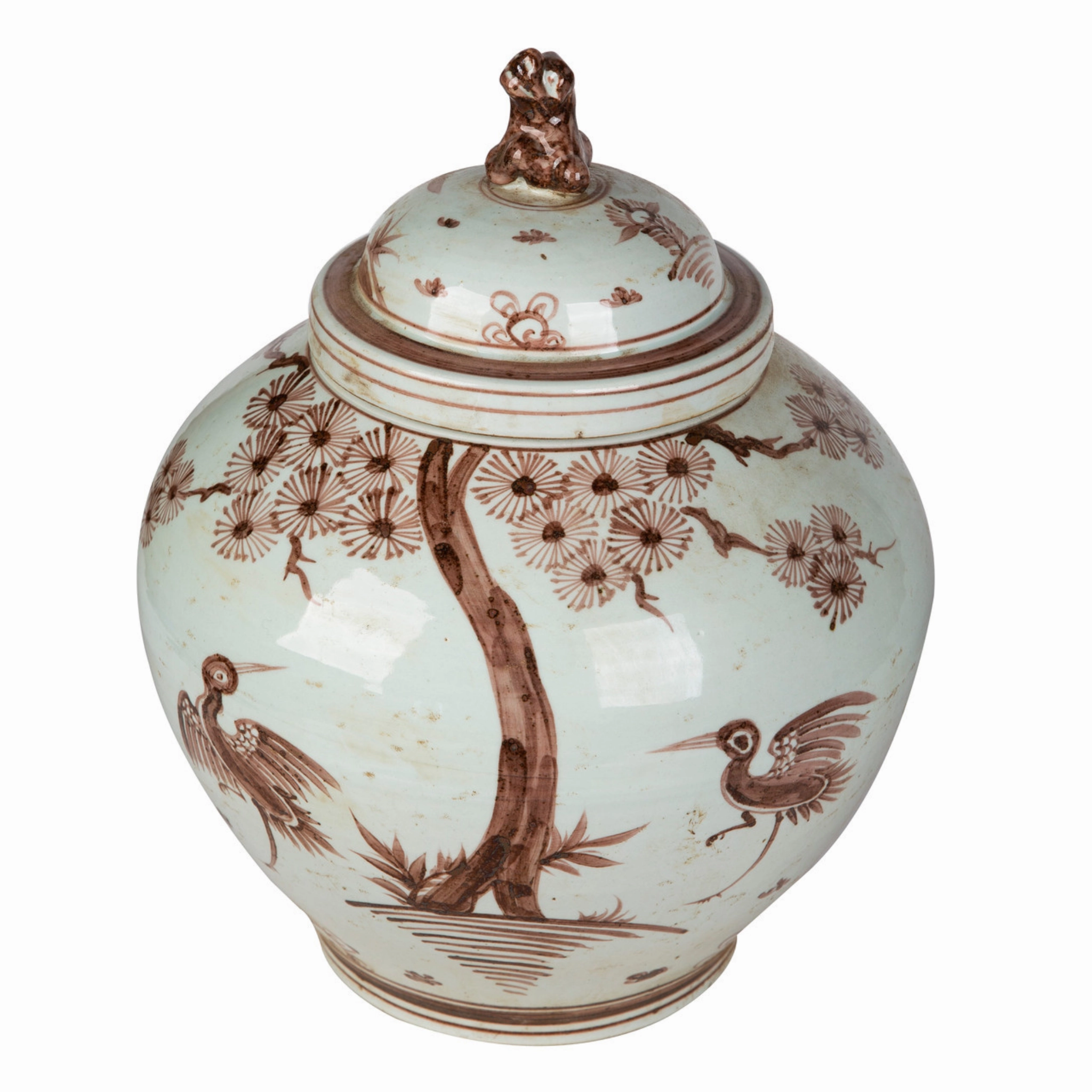 Moka Lion Lid Jar With Pine Crane Motif vase,flower vase,home decoration
