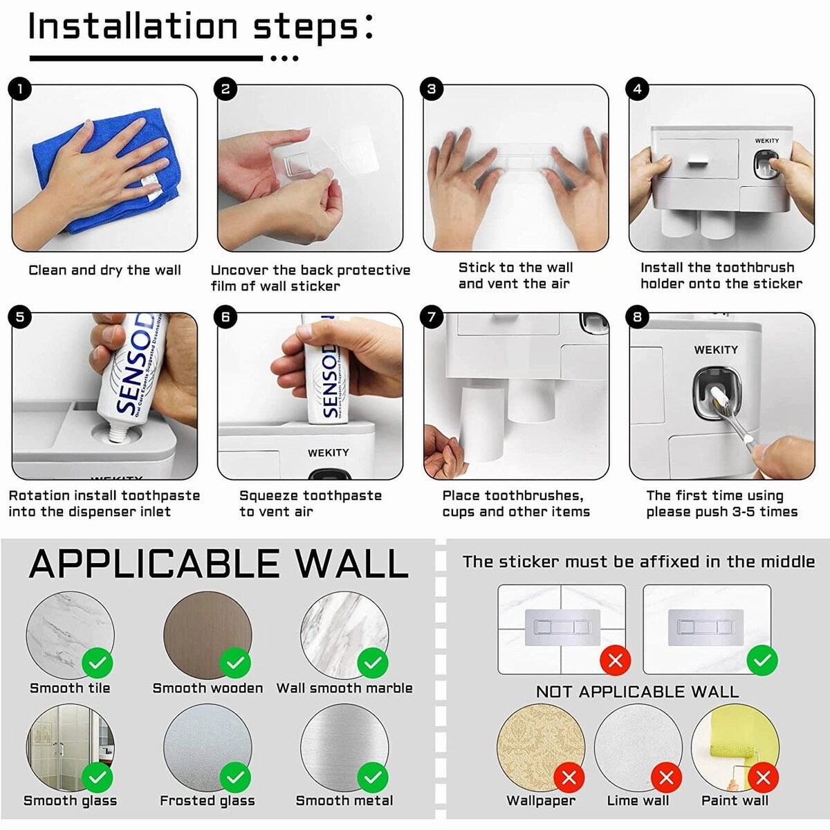 Multifunctional Wall-Mounted Toothbrush Holder, with 2 Cups and Drawers Cosmetic Organizer(Grey) - Grey