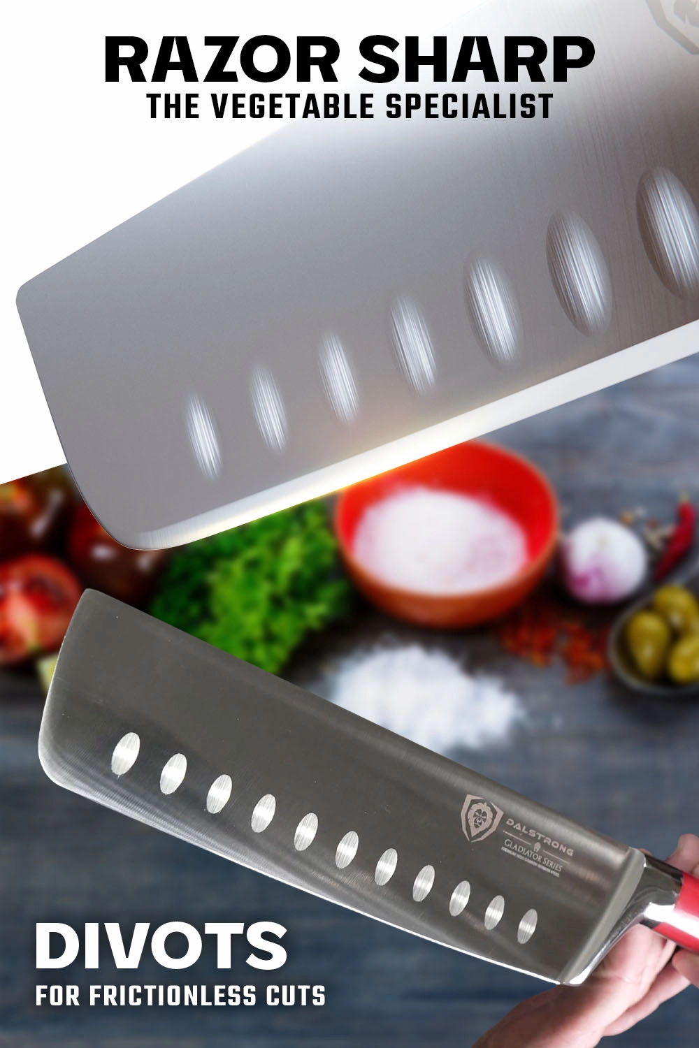 Nakiri Vegetable Knife 7" | Crimson Red ABS Handle | Gladiator Series | NSF Certified | Dalstrong 