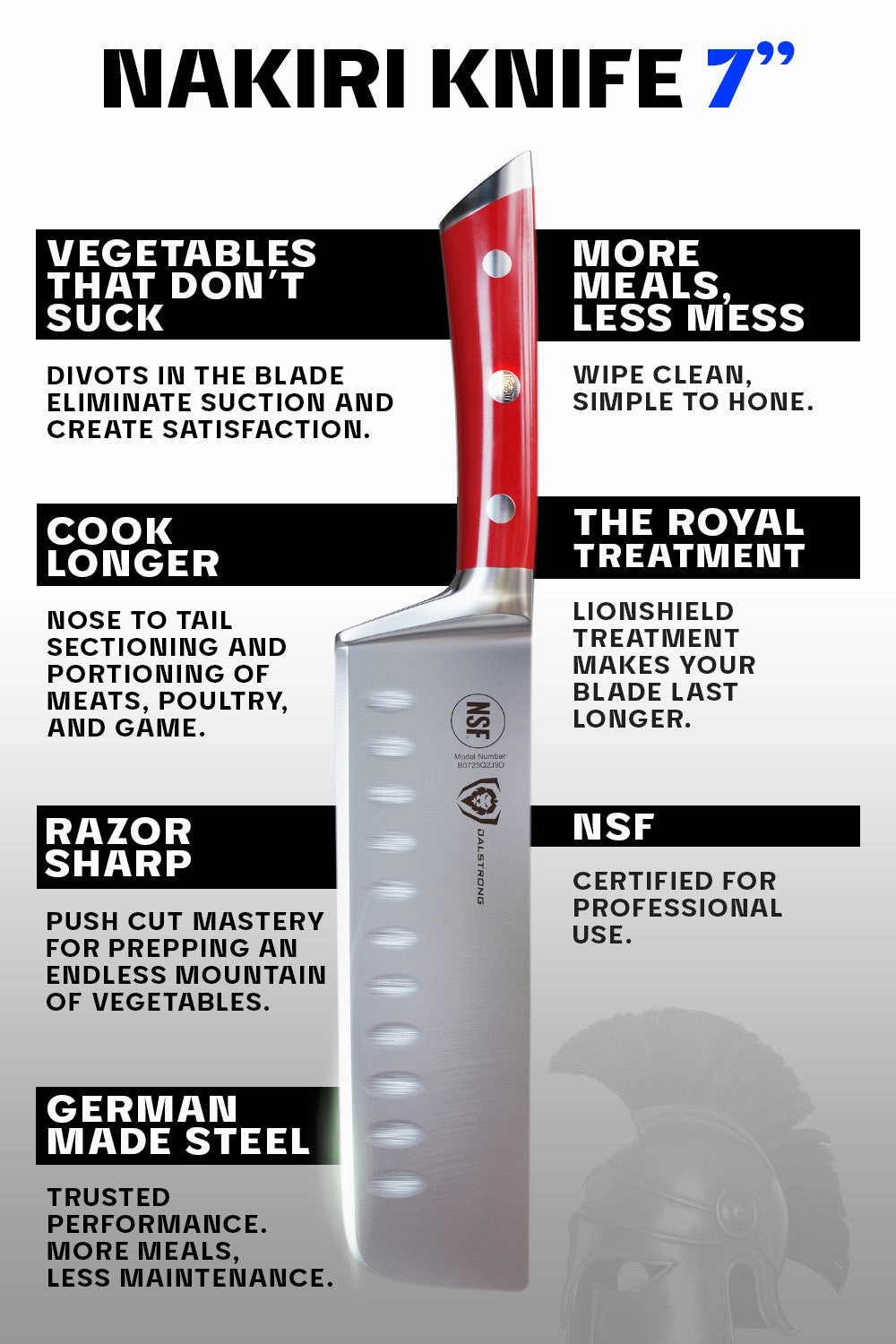 Nakiri Vegetable Knife 7" | Crimson Red ABS Handle | Gladiator Series | NSF Certified | Dalstrong 