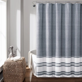 Nantucket Yarn Dyed Tassel Fringe Shower Curtain shower curtain,bath curtain,bathroom decor