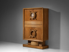 Nautical Bar Cabinet in Oak in Style of Charles Dudouyt storage cabinet,organizer,furniture storage