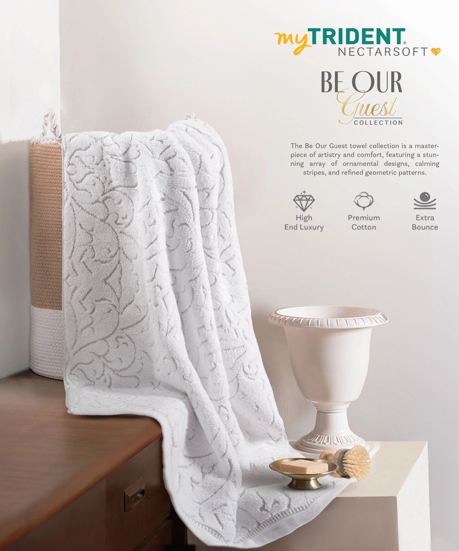 Nectarsoft Be Our Guest Bath Towel, 625 GSM, 100% Cotton, White, Curate bath towels,soft towels,bathroom textiles