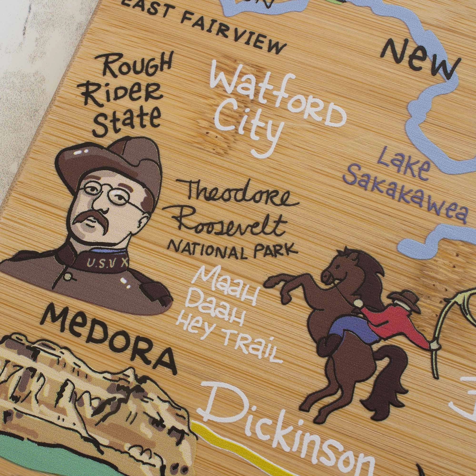 North Dakota Cutting Board with Artwork by Fish Kiss