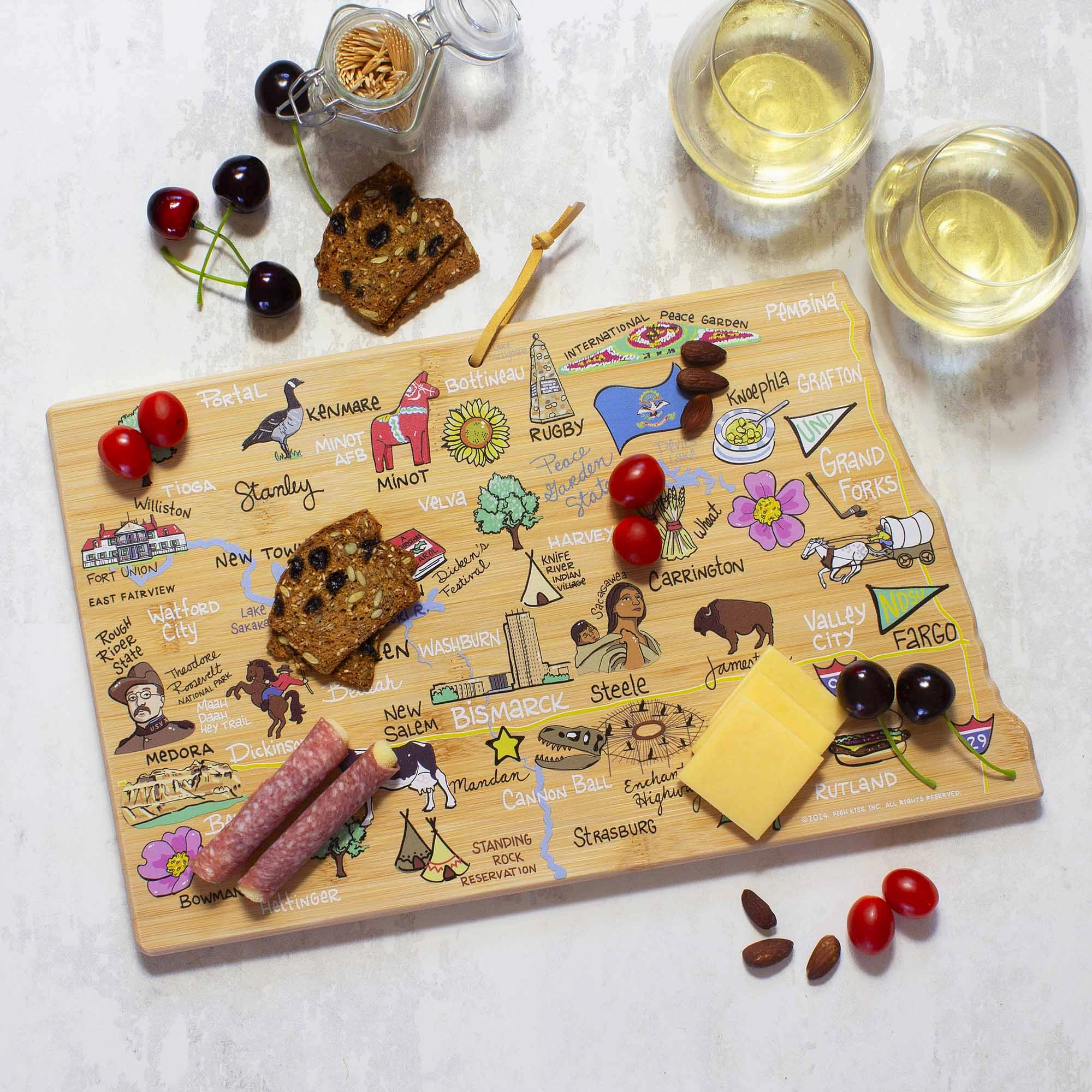 North Dakota Cutting Board with Artwork by Fish Kiss