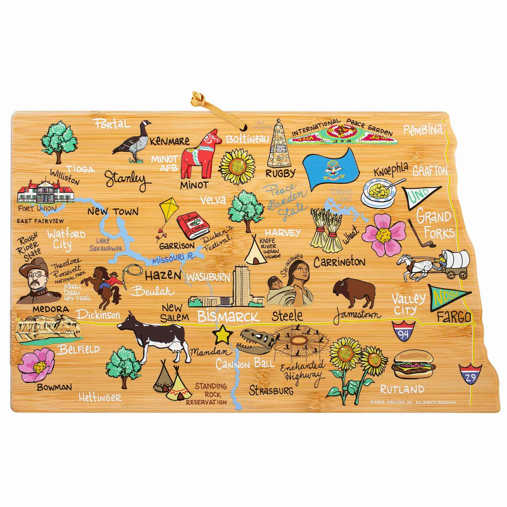 North Dakota Cutting Board with Artwork by Fish Kiss cutting board,chopping board,kitchen tools