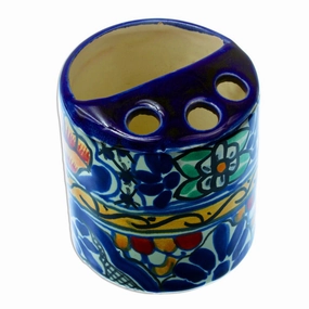 Novica Handmade Cobalt Flowers Ceramic Toothbrush Holder - Blue toothbrush holder,bathroom cup,bathroom organizer