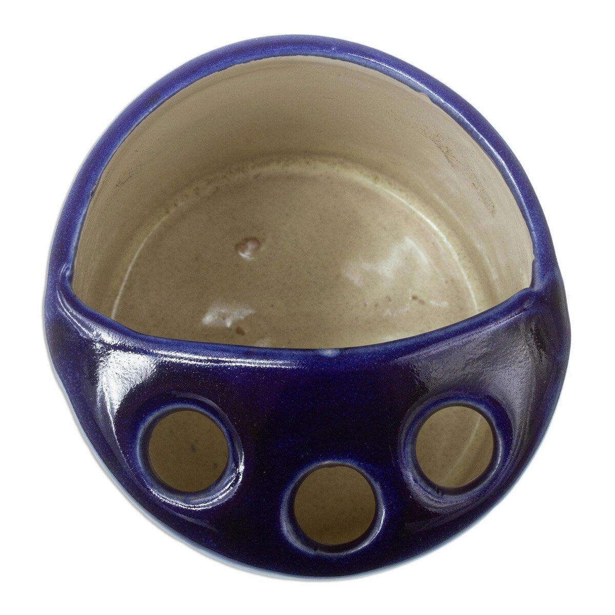 Novica Handmade Cobalt Flowers Ceramic Toothbrush Holder - Blue