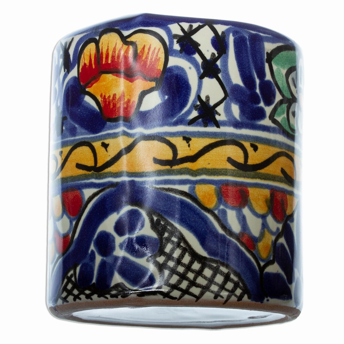Novica Handmade Cobalt Flowers Ceramic Toothbrush Holder - Blue