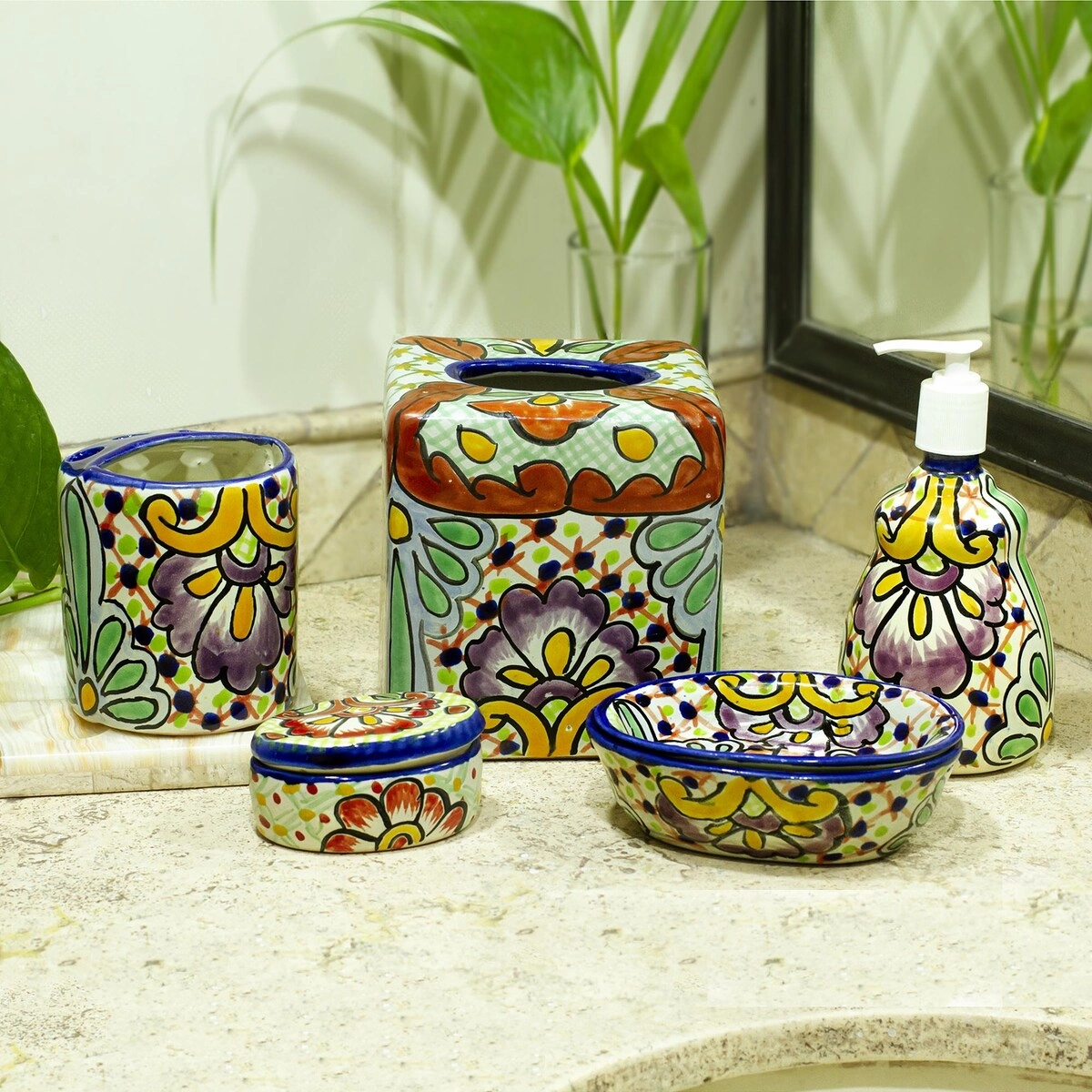 Novica Handmade Hidalgo Bouquet Ceramic Toothbrush Holder - Multi