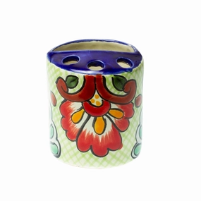 Novica Handmade Hidalgo Bouquet Ceramic Toothbrush Holder - Multi toothbrush holder,bathroom cup,bathroom organizer