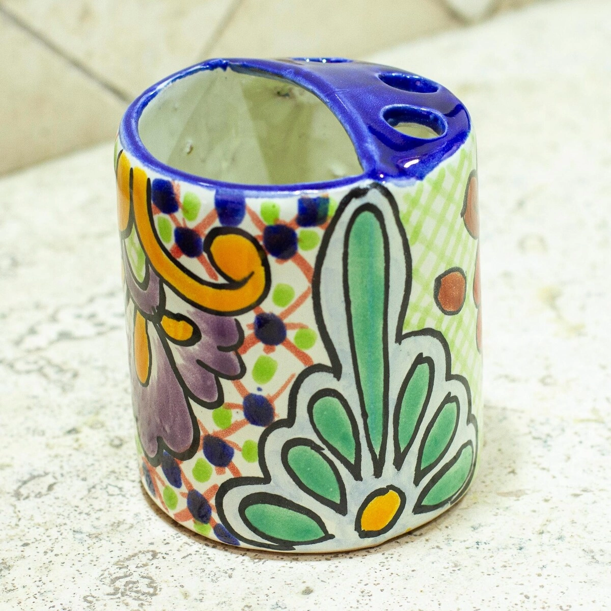 Novica Handmade Hidalgo Bouquet Ceramic Toothbrush Holder - Multi