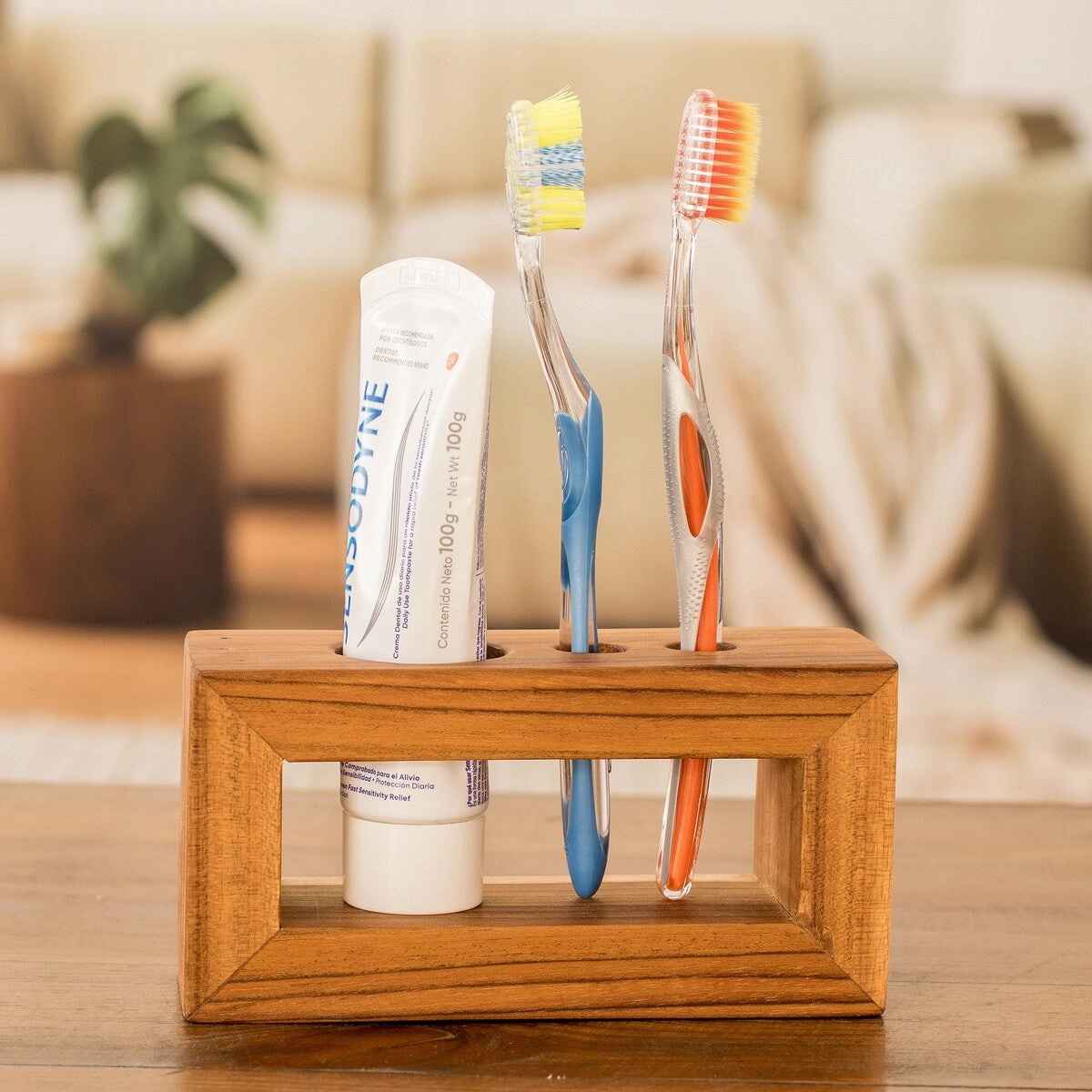 Novica Handmade Minimalist Plan Wood Toothbrush Holder - Brown