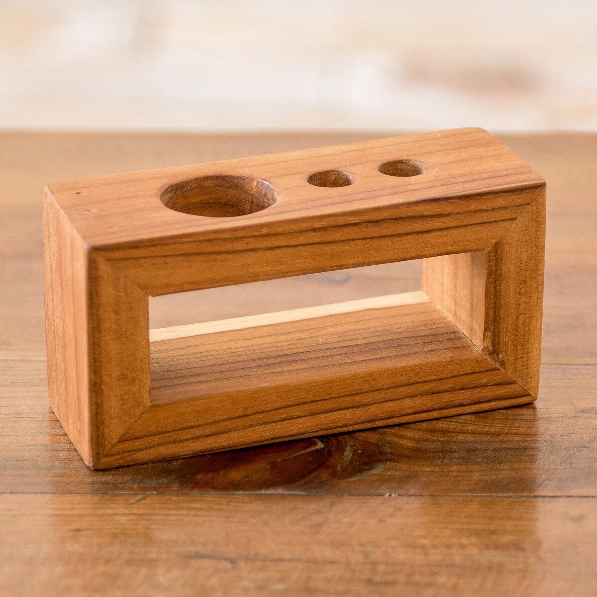 Novica Handmade Minimalist Plan Wood Toothbrush Holder - Brown