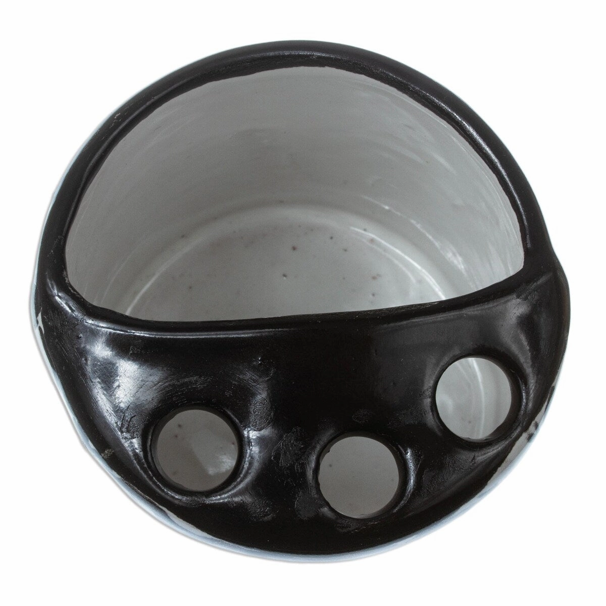 Novica Handmade Monochrome Flowers Ceramic Toothbrush Holder - Black