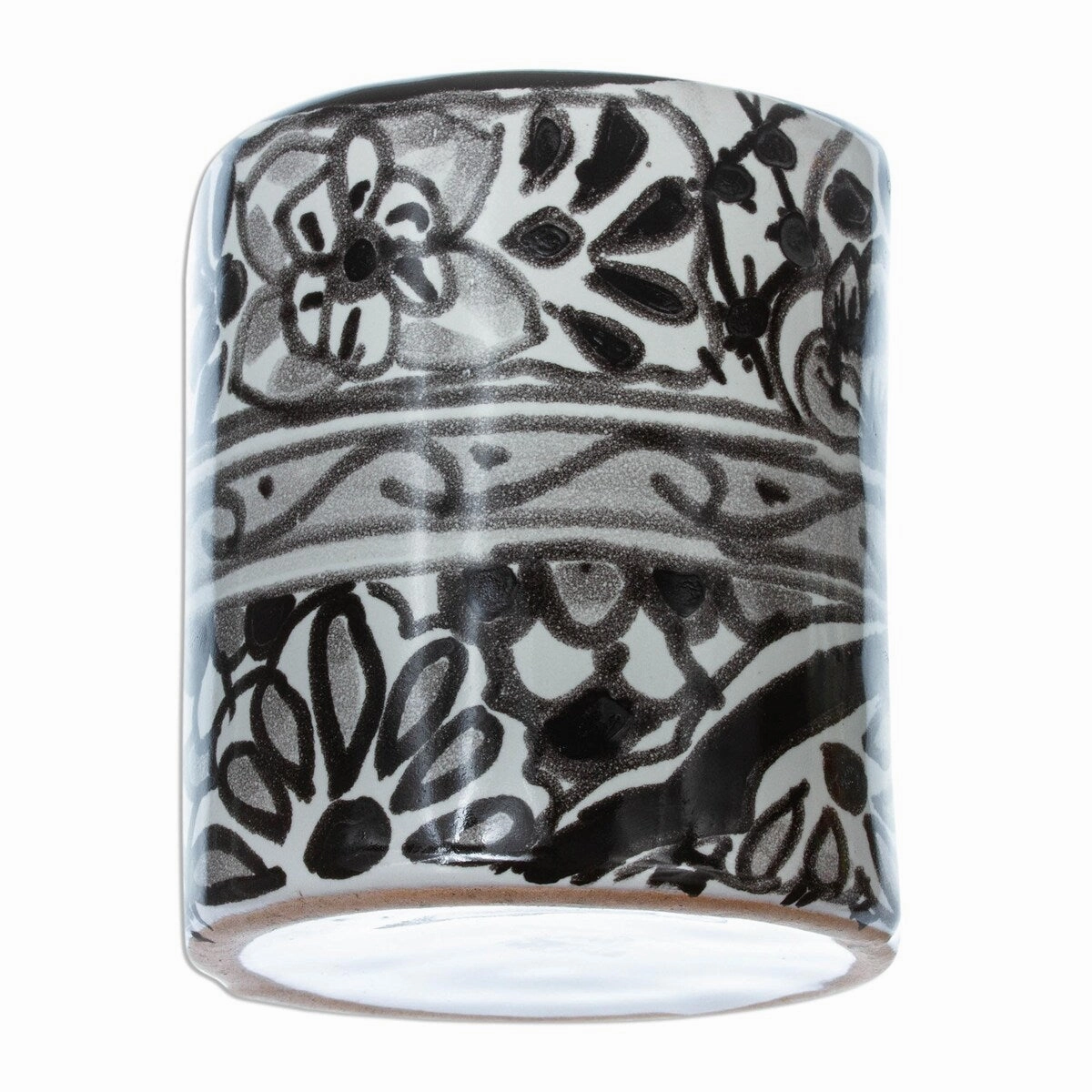 Novica Handmade Monochrome Flowers Ceramic Toothbrush Holder - Black